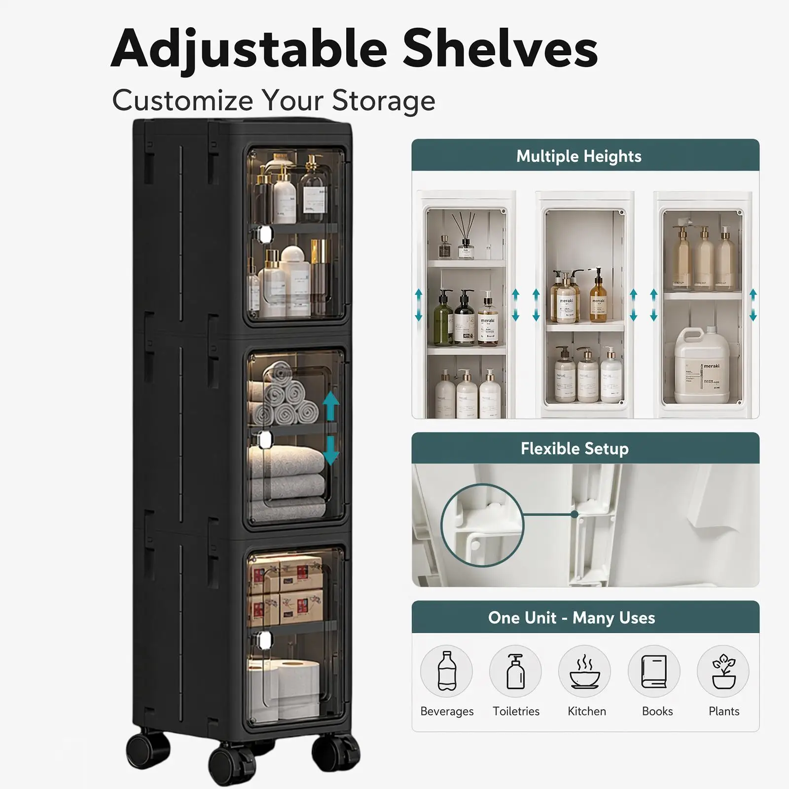 5-Tier Black Slim Narrow Rolli - Kitchen Appliances Cabinet 评论和价格