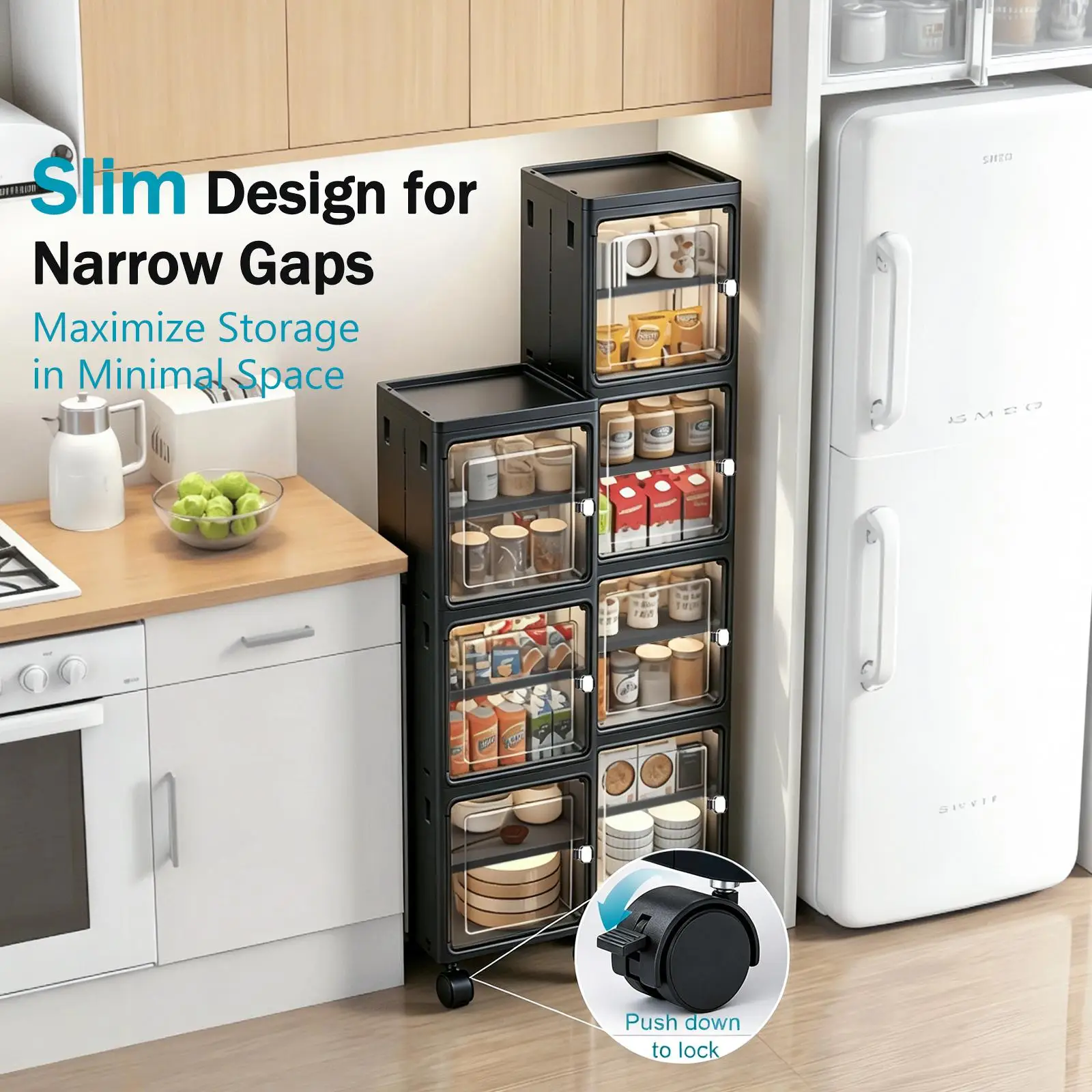 5-Tier Black Slim Narrow Rolli - Kitchen Appliances Cabinet 评论和价格